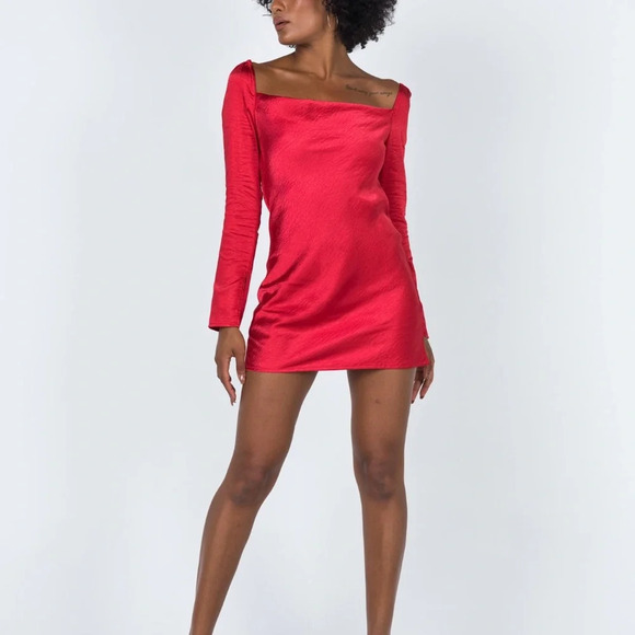New- Princess Polly Satin Mini Dress * Color Red - Picture 3 of 12
